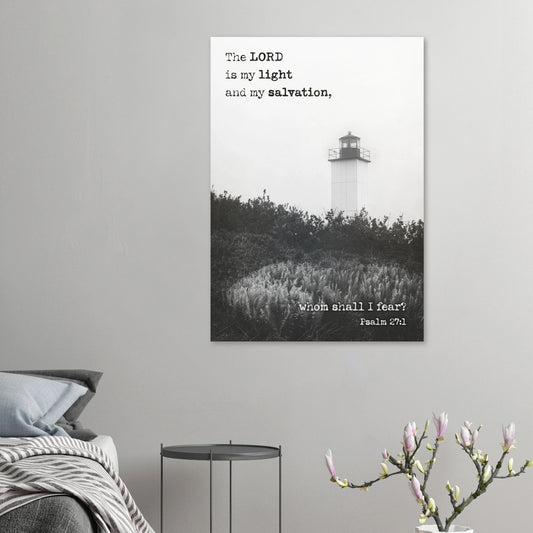 Lighthouse scene with motivational quote on a wall in a bedroom setting