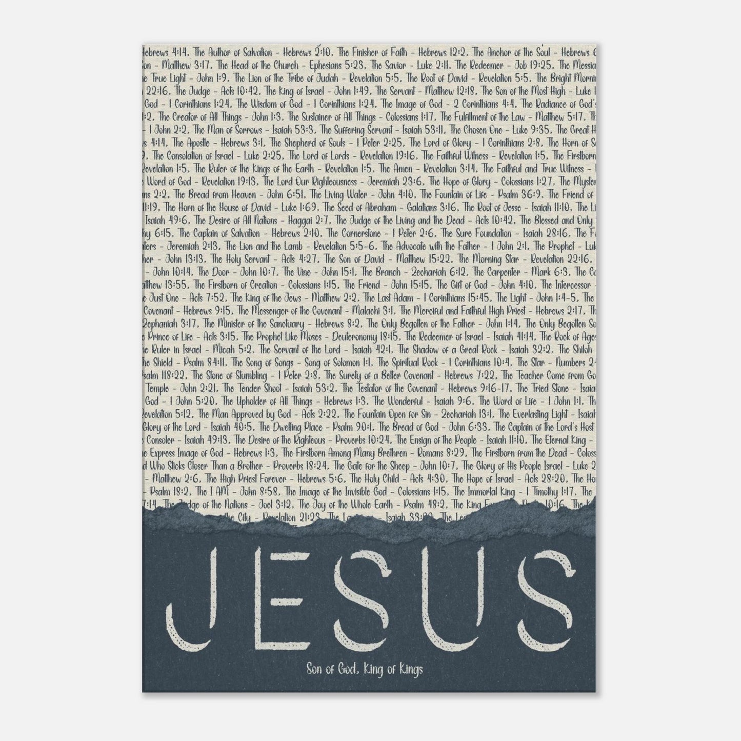 Poster with religious text and 'Jesus' at the bottom on a white background