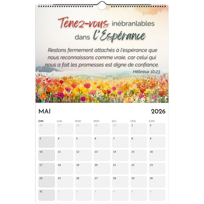 Calendar with floral design and motivational text on a white background