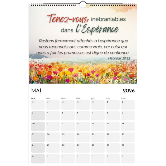 Calendar with floral design and motivational text on a white background