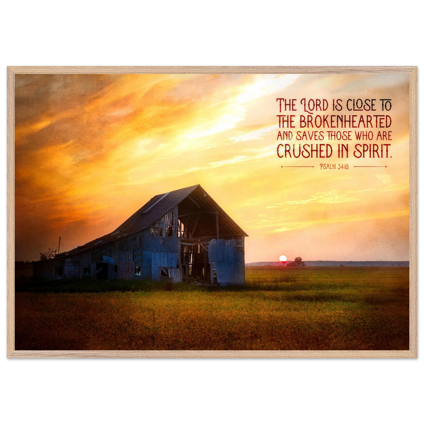 Barn at sunset with a motivational quote on a white background