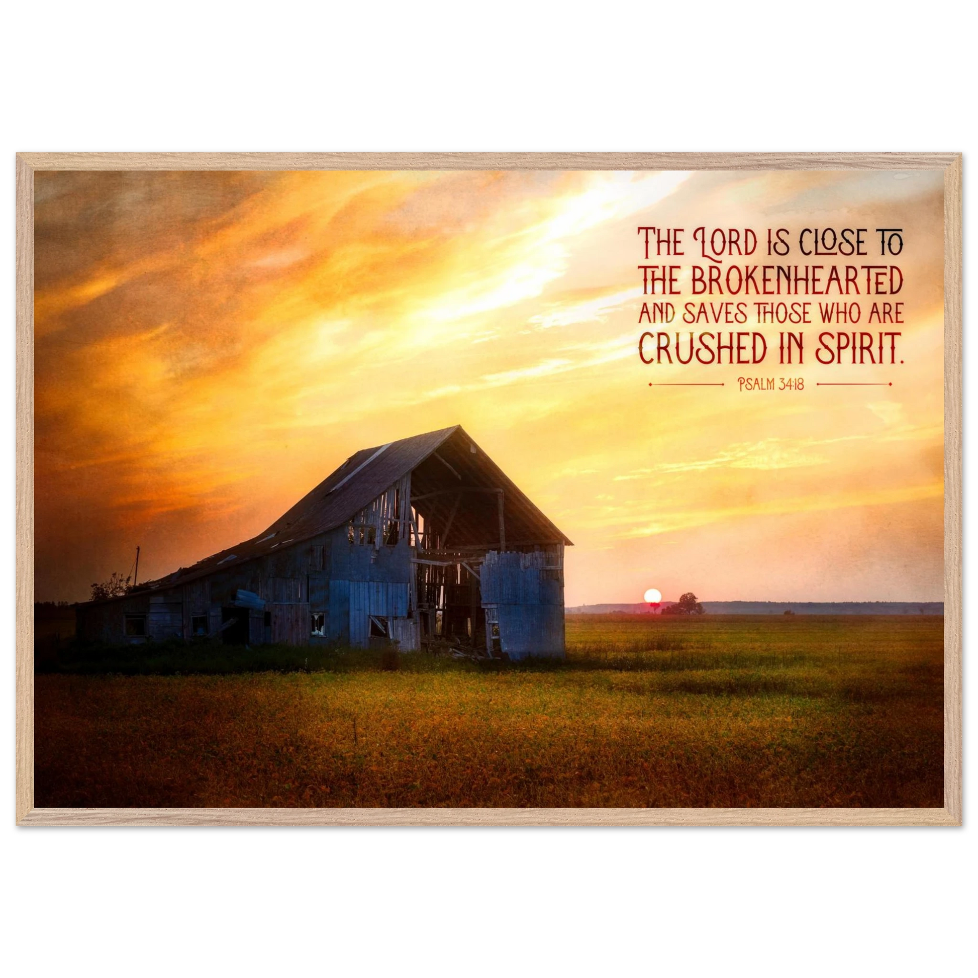 Barn at sunset with a motivational quote on a white background