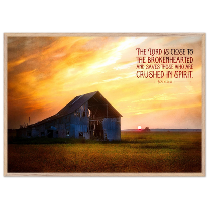 Barn at sunset with a motivational quote on a white background
