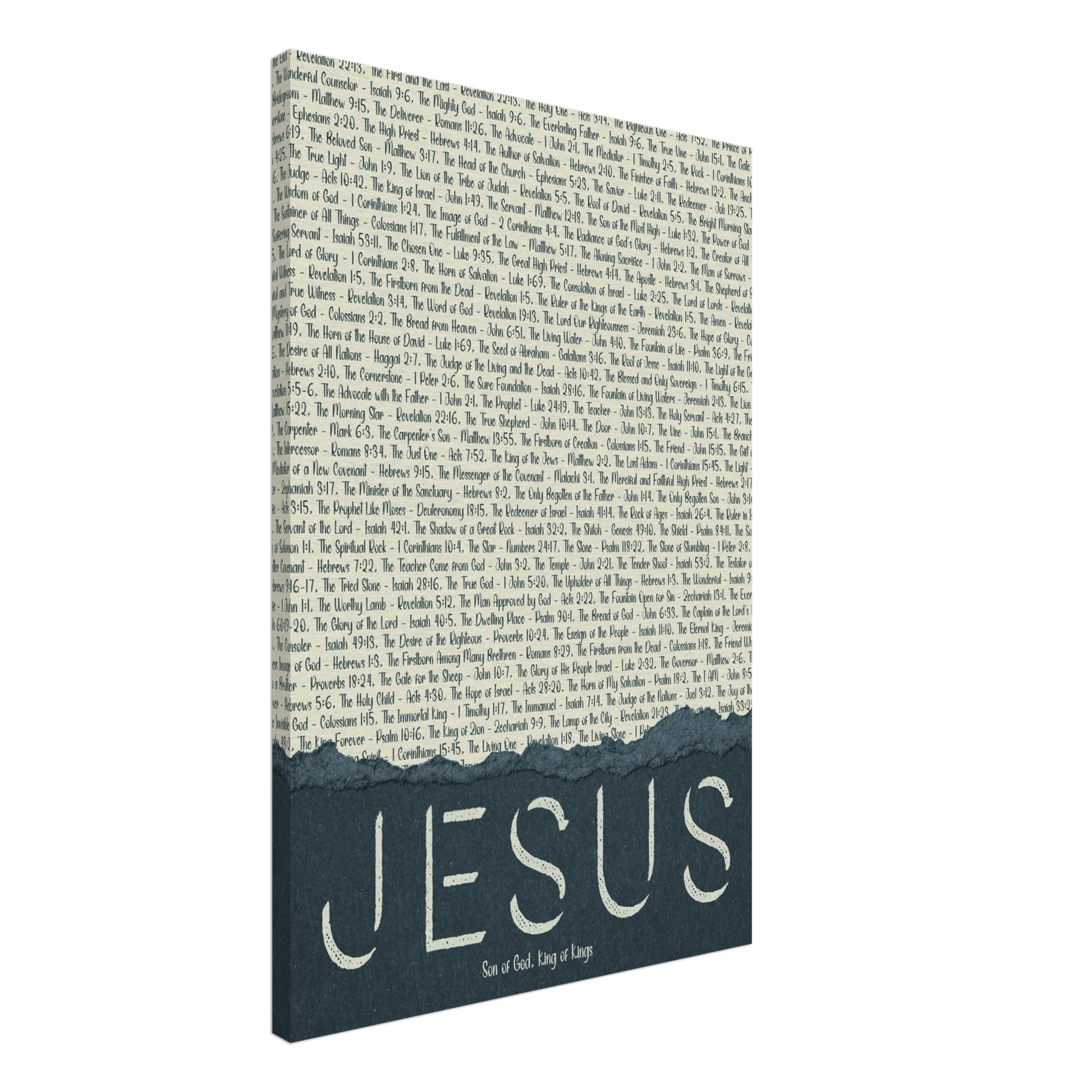 Canvas print with text and 'Jesus' at the bottom on a white background