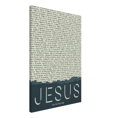 Canvas print with text and 'Jesus' at the bottom on a white background