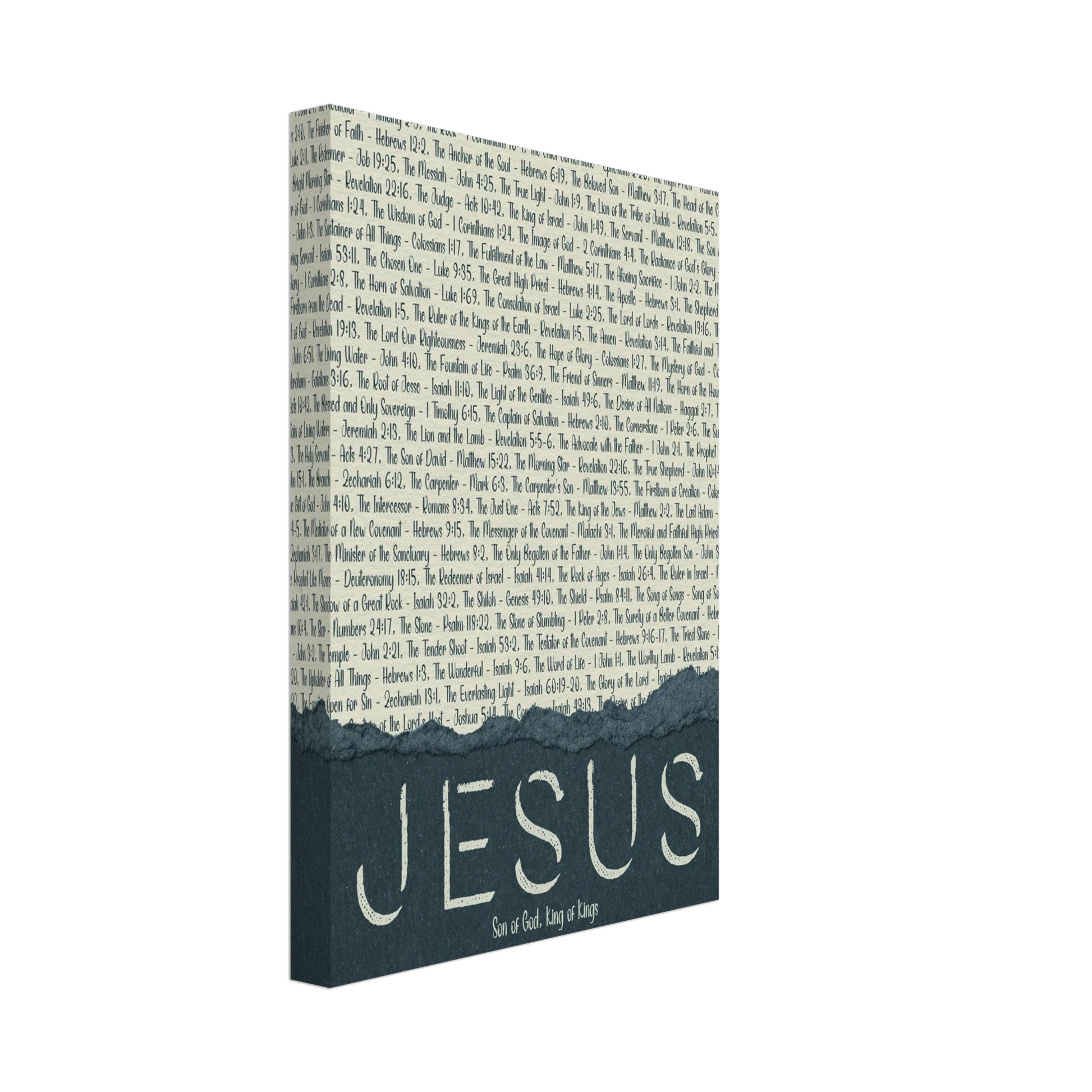 Canvas print with 'Jesus' and text on a white background