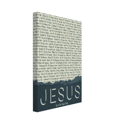 Canvas print with 'Jesus' and text on a white background