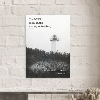 Poster with lighthouse and inspirational quote on a brick wall