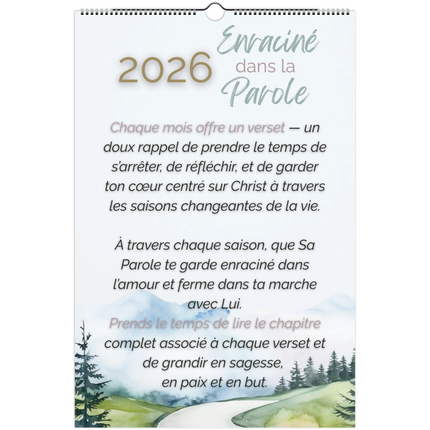 2026 calendar with nature-themed cover and text