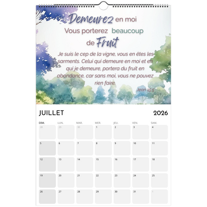 Calendar for July 2026 with nature-themed design and text