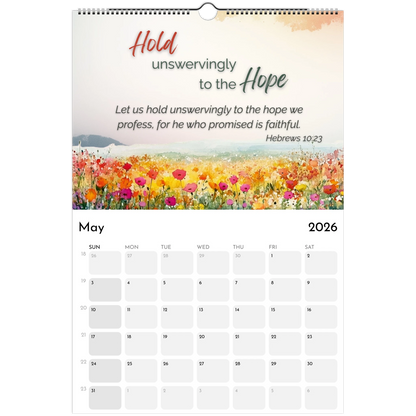 Calendar with floral design and motivational quote on a white background