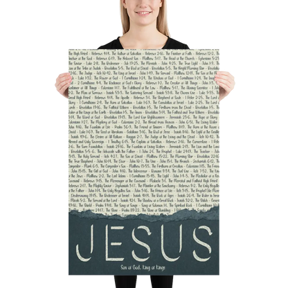 Person holding a large poster with text and 'Jesus' at the bottom