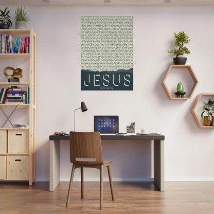 jesus christian wall art canvas featured in a modern workspace with shelves