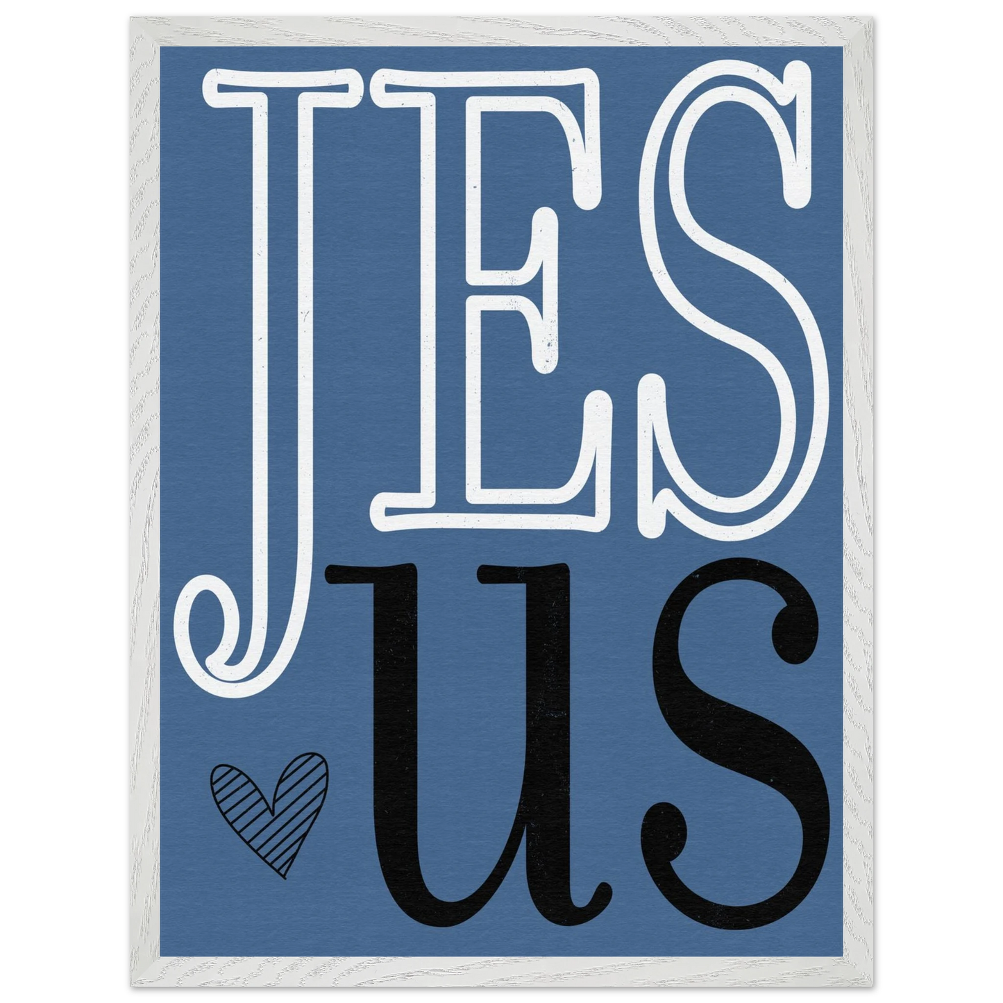 Blue background with 'JESUS' text in white and black