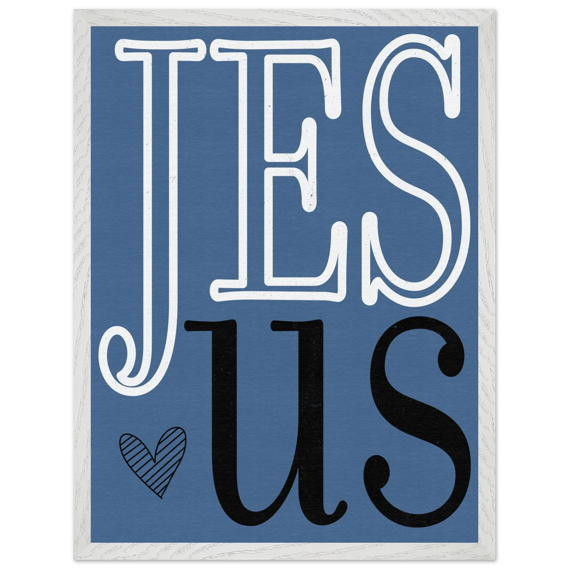 Blue background with 'JESUS' text in white and black