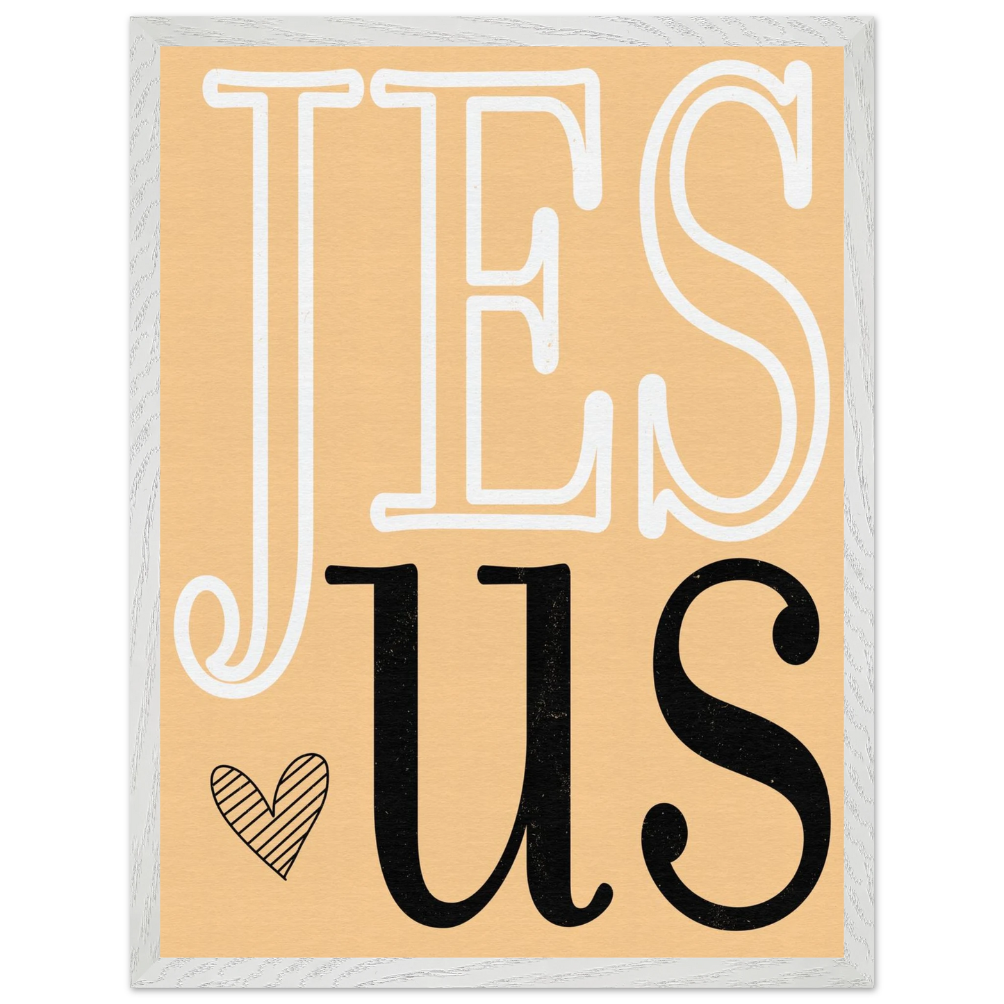 Card with 'Jesus' text in white and black on a beige background