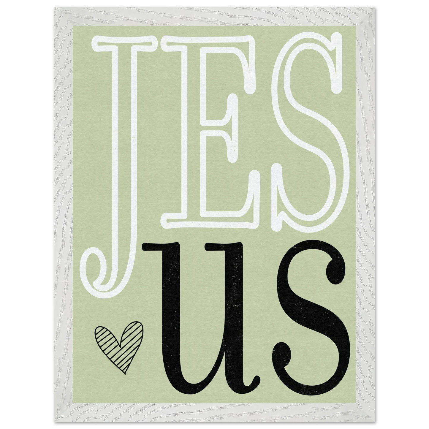 Decorative sign with 'Jesus' text on a light green background