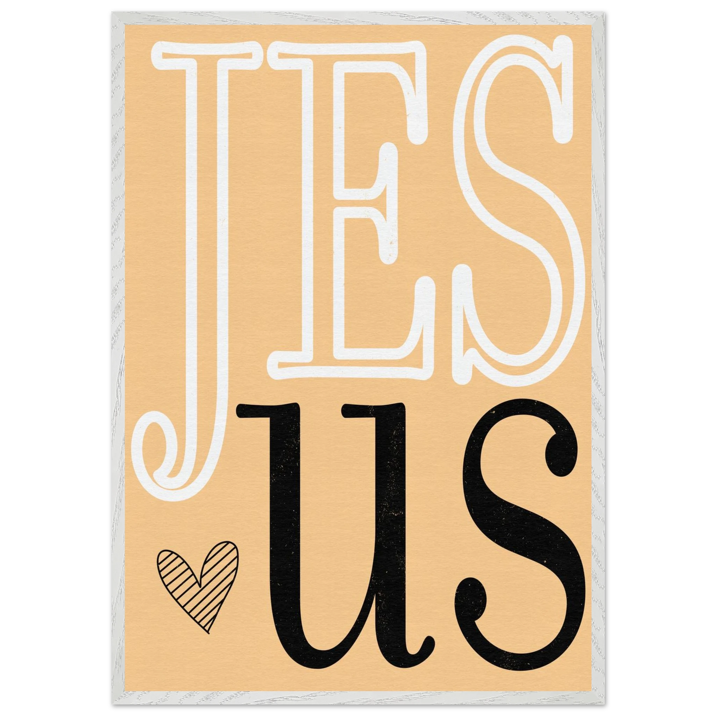 Decorative sign with 'JESUS' text on a beige background