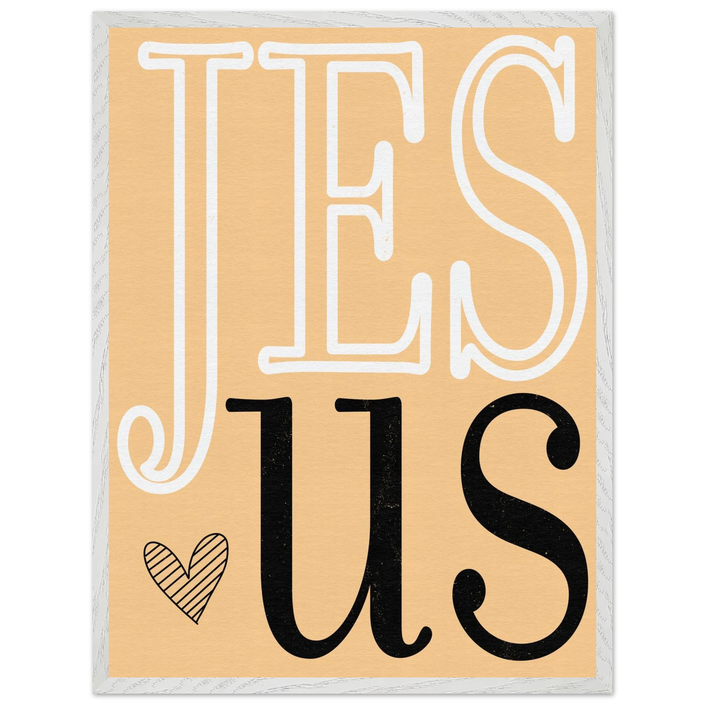 Decorative sign with 'Jesus' text on a beige background