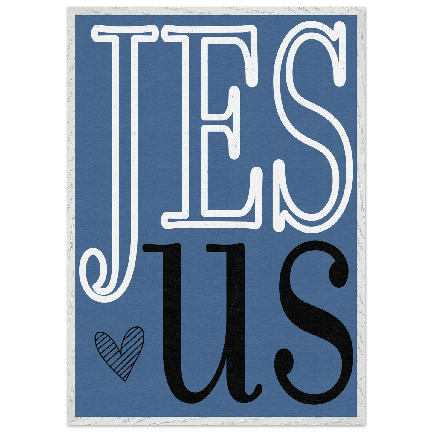 Blue sign with 'Jesus' in white and black text on a blue background