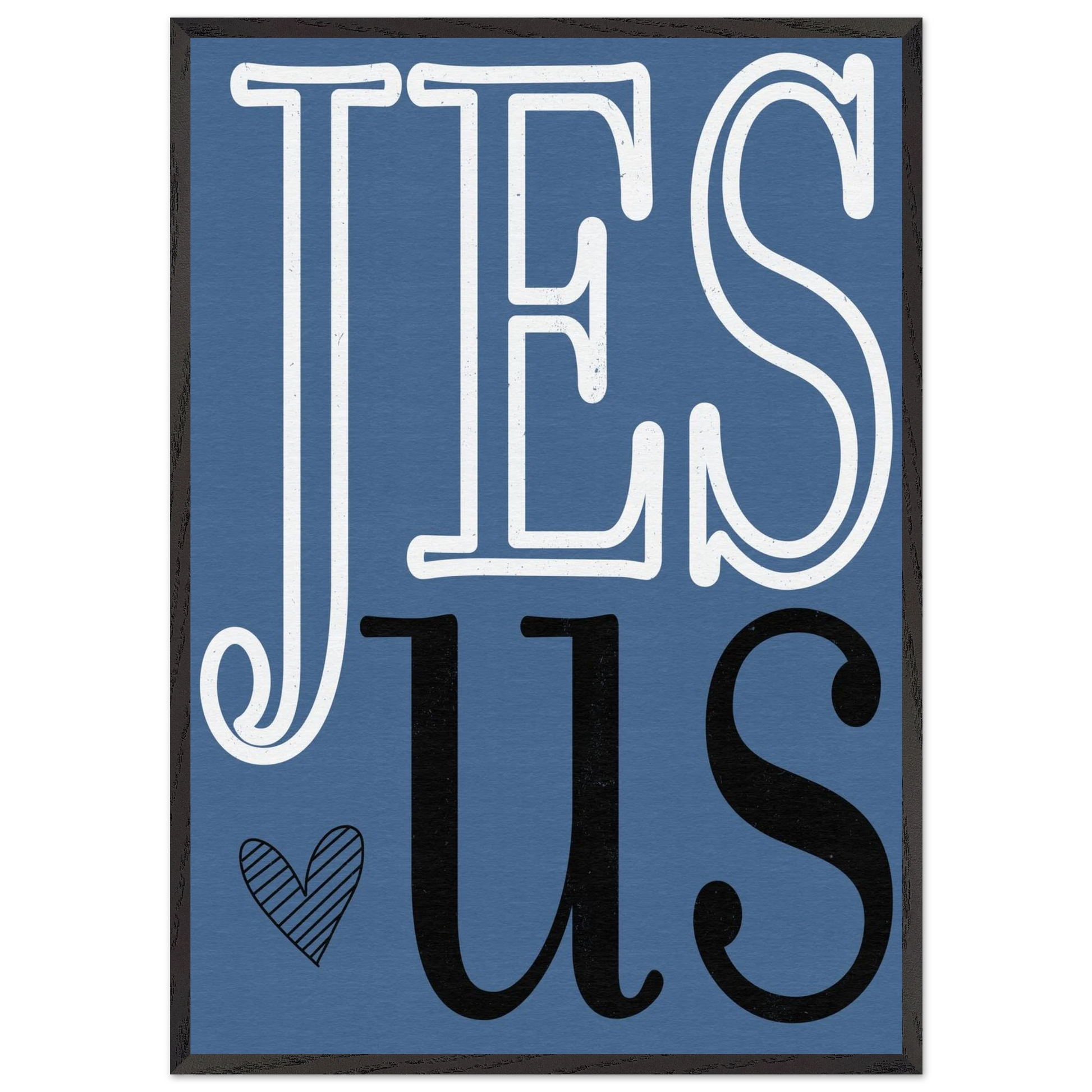 Blue poster with 'JESUS' text on a white background