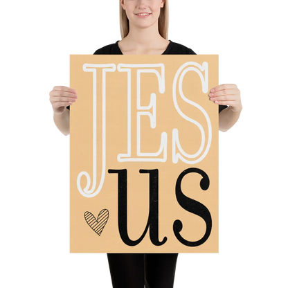 Person holding a cardboard sign with 'JESUS' text