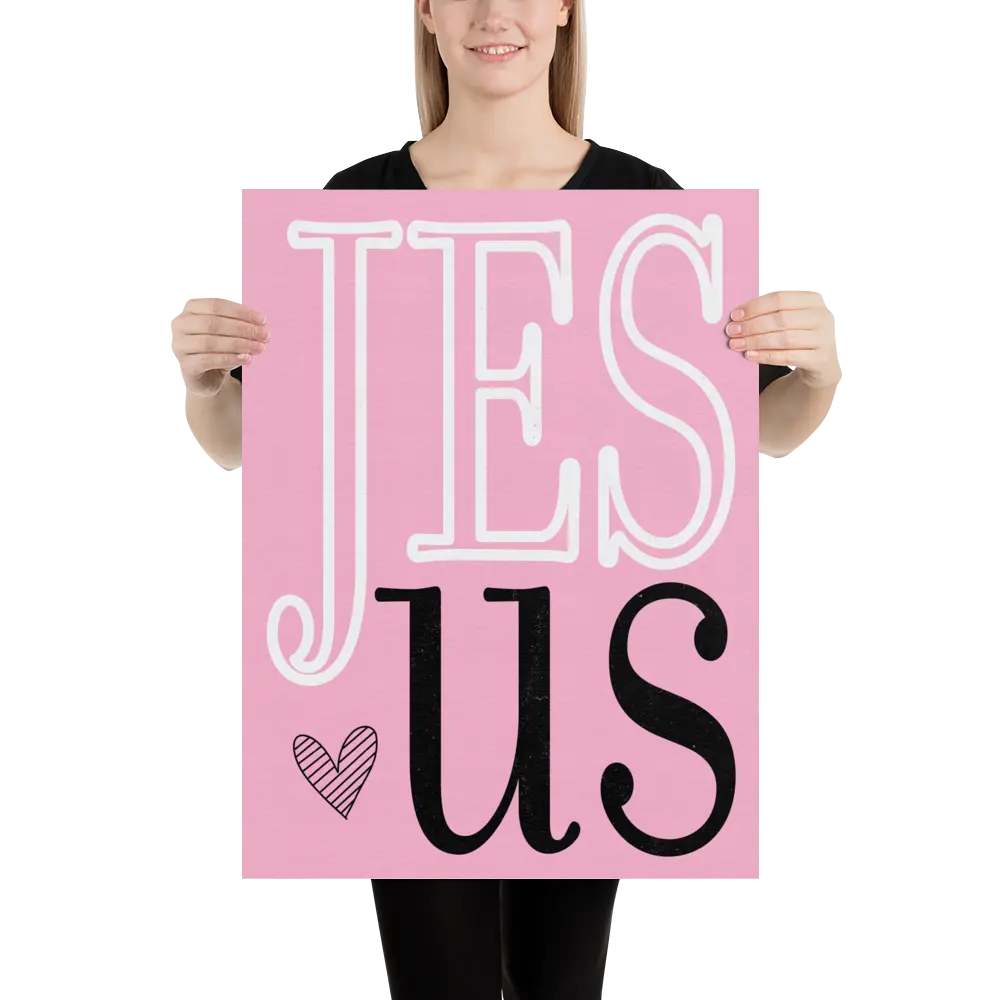 Person holding a pink sign with 'JESUS' text