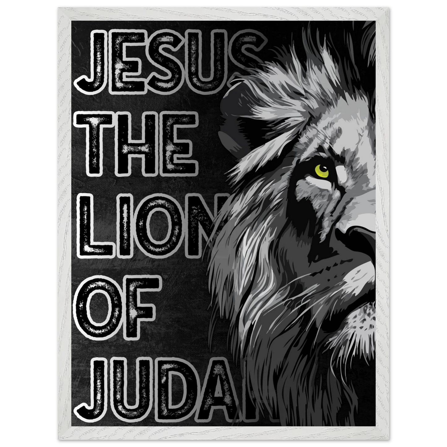 Lion with text 'Jesus The Lion of Judah' on a dark background