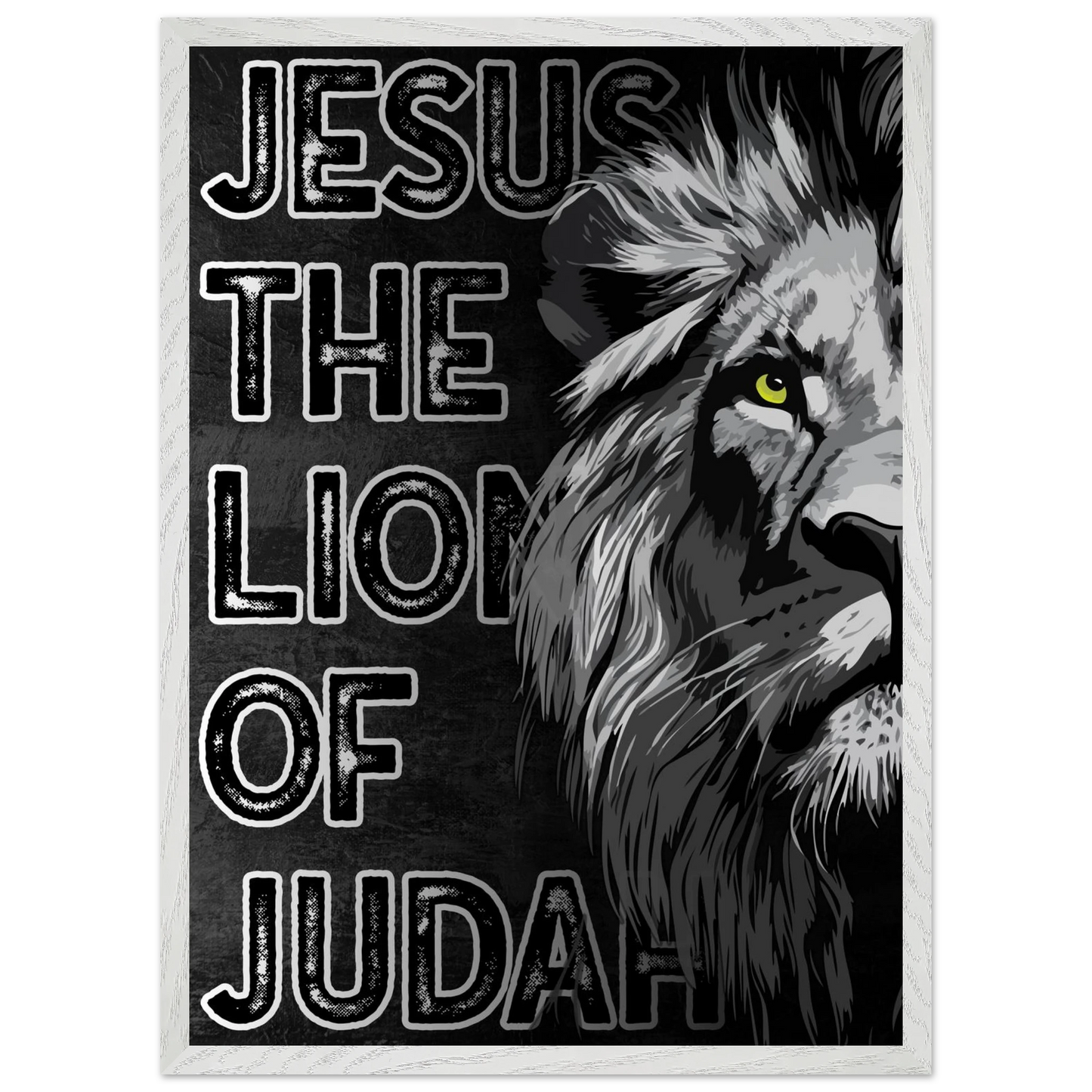 Lion with text 'Jesus The Lion of Judah' on a black background