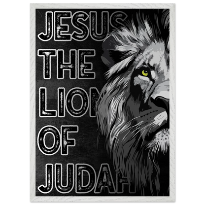 Lion with text 'Jesus The Lion of Judah' on a black background