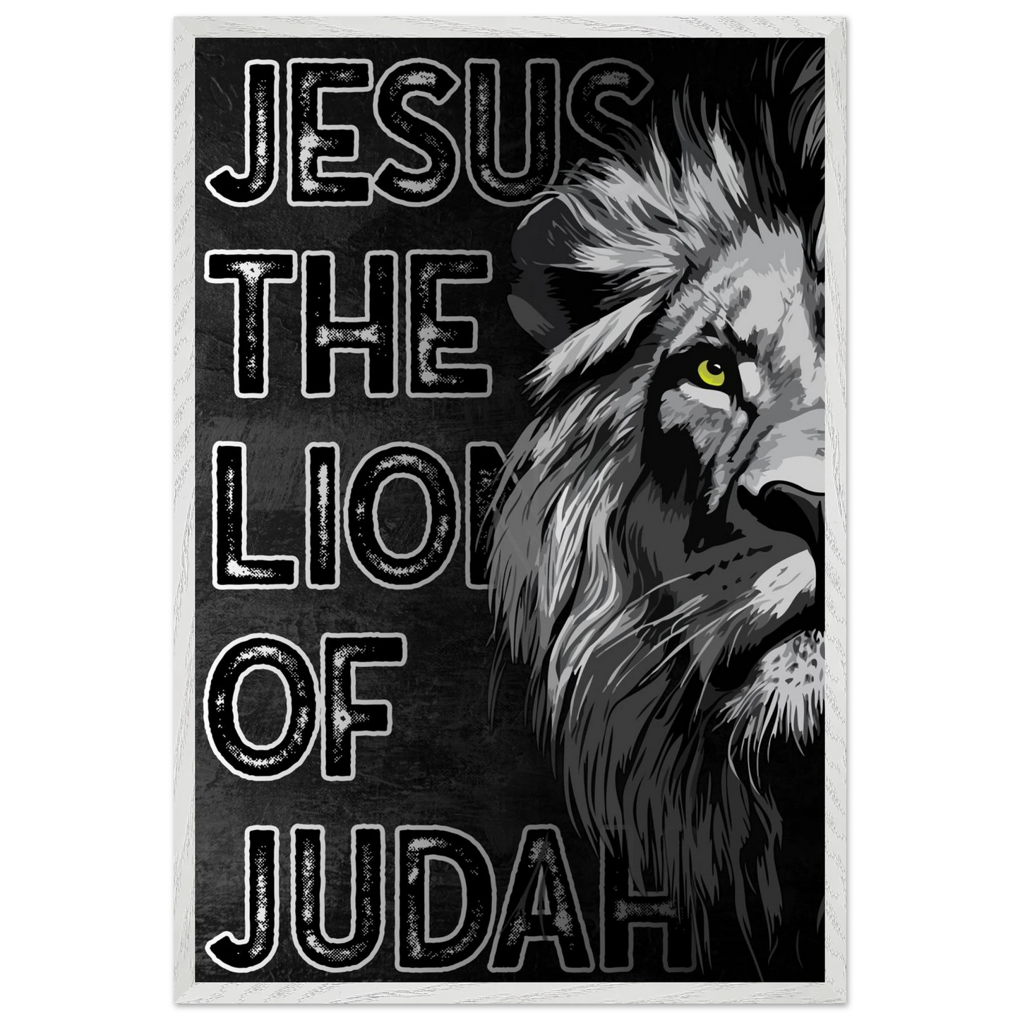 Lion with text 'Jesus the Lion of Judah' on a black background