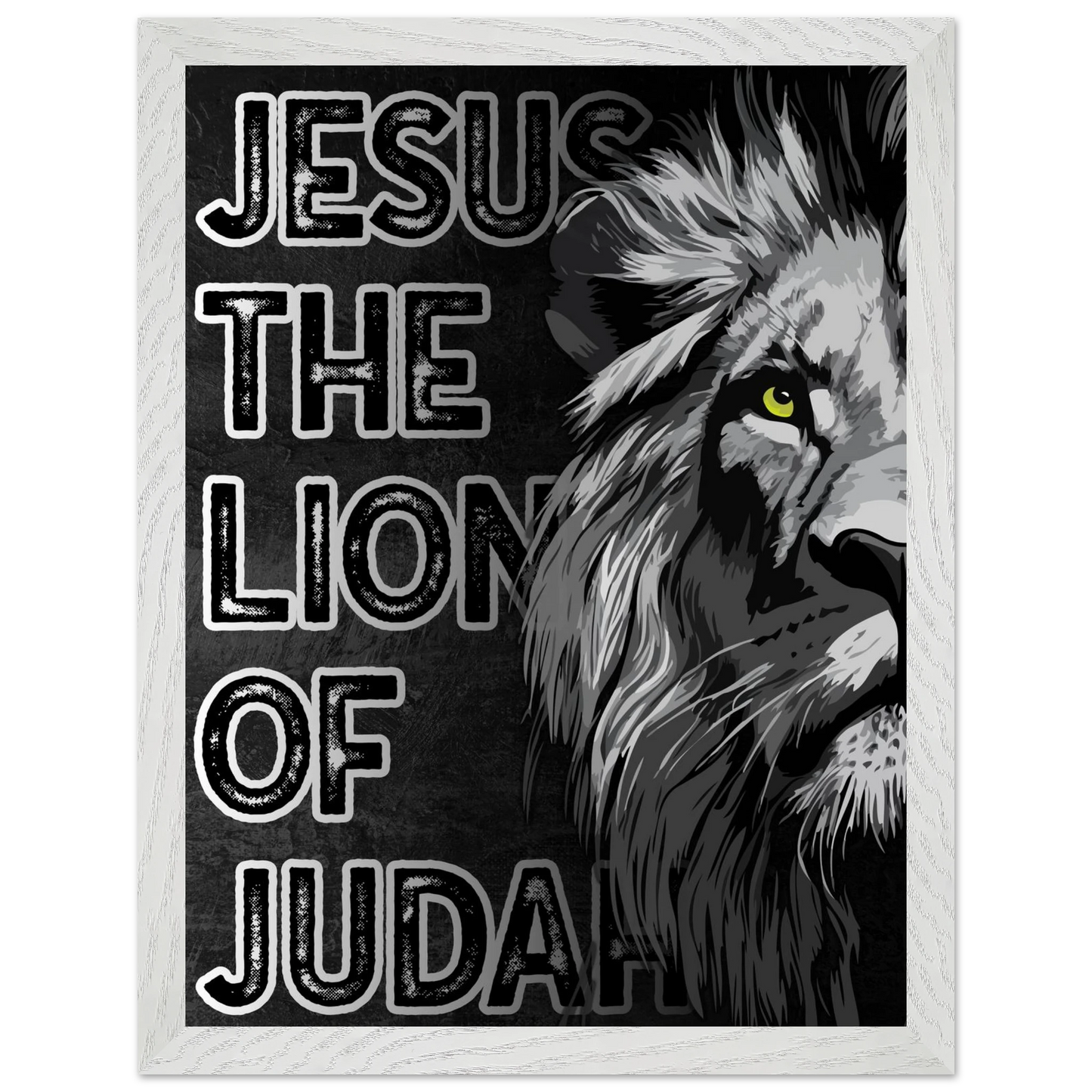 Lion with text 'Jesus the Lion of Judah' on a black background