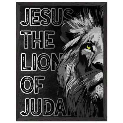 Lion with text 'Jesus The Lion of Judah' on a black background