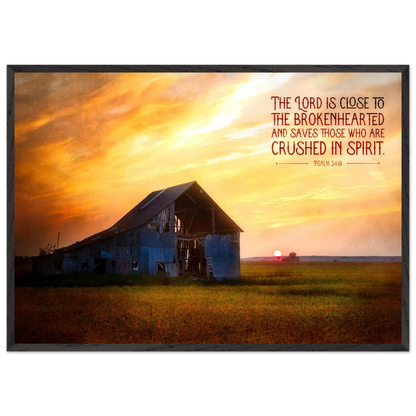 Barn at sunset with a motivational quote on a white background