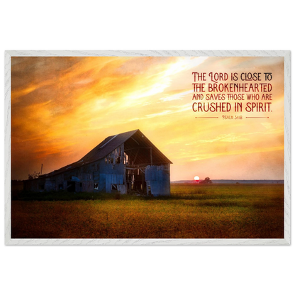Barn at sunset with a motivational quote on a white background
