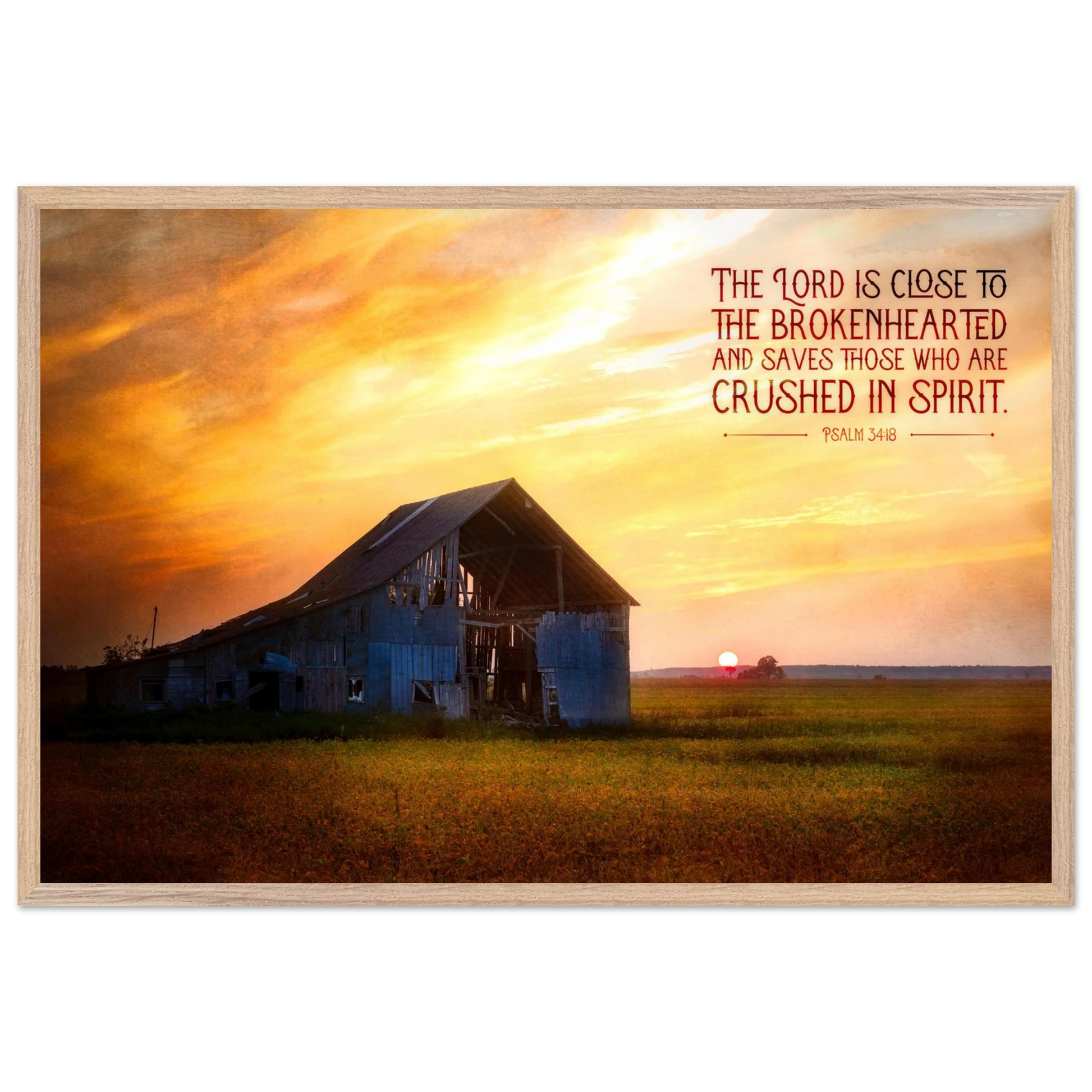 Sunset over a barn with a inspirational quote on a white background