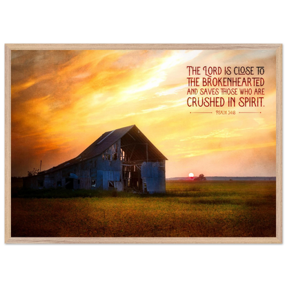 Barn at sunset with a motivational quote on a white background