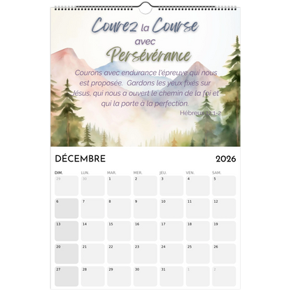 December 2026 calendar with nature-themed design and motivational quote