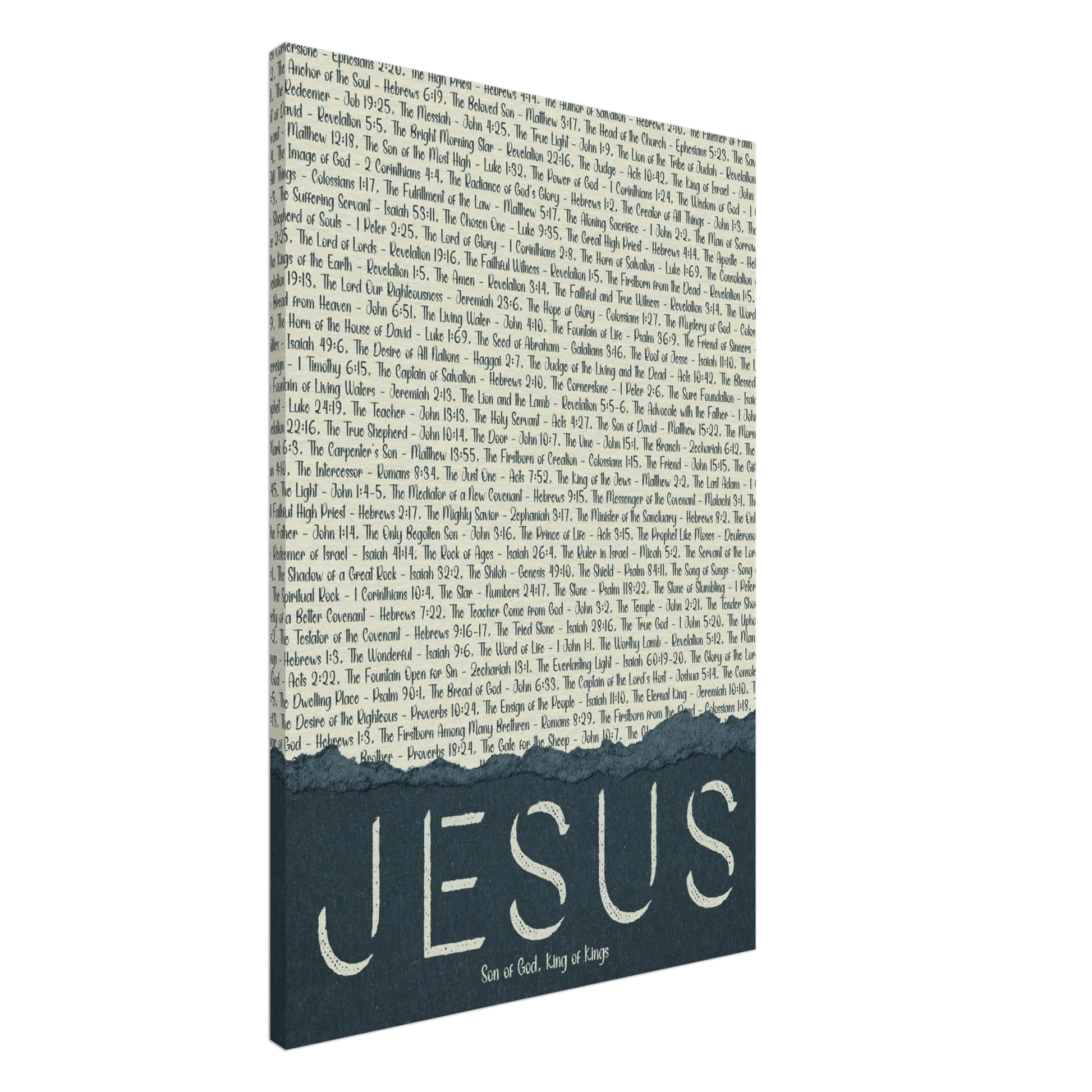 Decorative wall art with 'Jesus' text on a white background