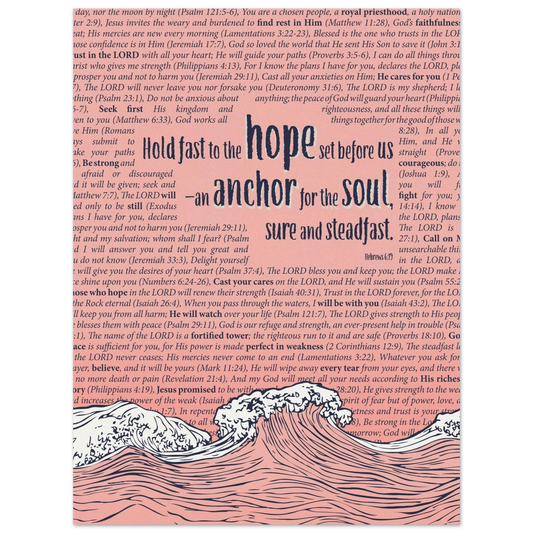 Anchor for the Soul Hebrews 6:19 Christian printable wall art featuring ocean waves, Scripture text, and a peaceful anchor of hope message.