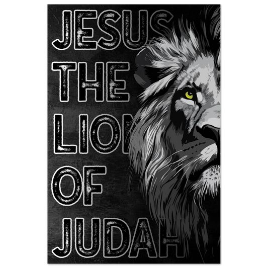 Lion with text 'Jesus the Lion of Judah' on a dark background
