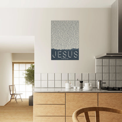Modern kitchen with a 'Jesus' poster on the wall