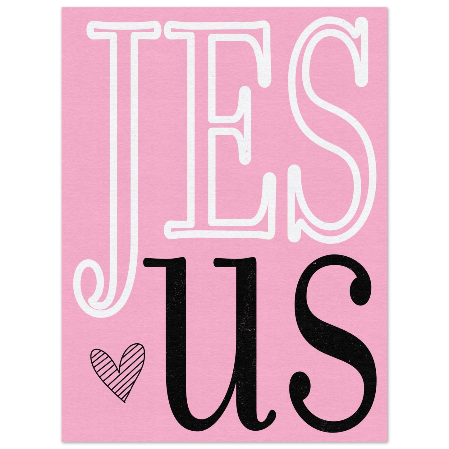 JESUS loves us Christian printable wall art featuring bold typography, a small heart, and soft textured colorways.