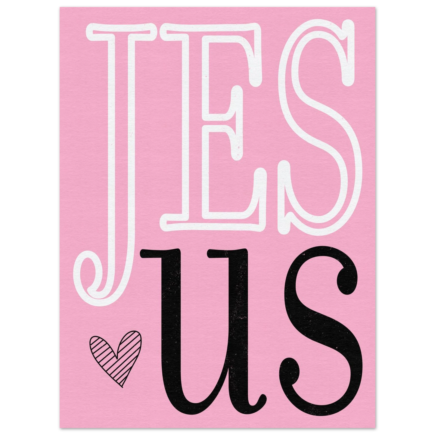 JESUS loves us Christian printable wall art featuring bold typography, a small heart, and soft textured colorways.